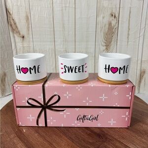 Home Sweet Ceramic Trio - White with Pink Heart Accents